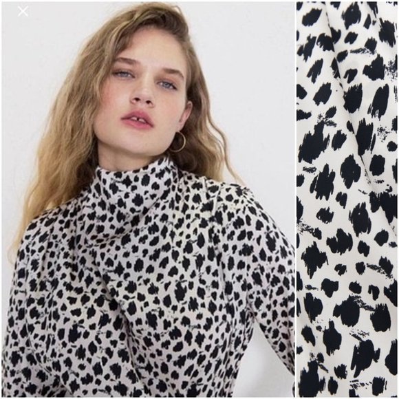 ZARA SATIN EFFECT PLEATED SHOULDER ABSTRACT PRINT BLOUSE $59.90 - Picture 1 of 15